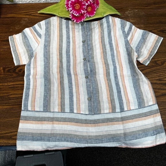 YEST Multi Stripe Short Sleeve Linen Blouse NWT - Picture 2 of 9